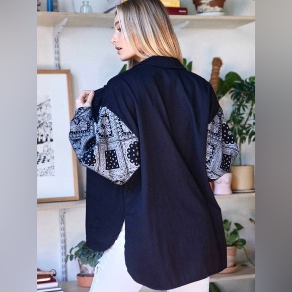 🆕 ✨ NWT DAVI & DANI Bandana black & white Oversized Button Top Womens size 2XL - Picture 4 of 11